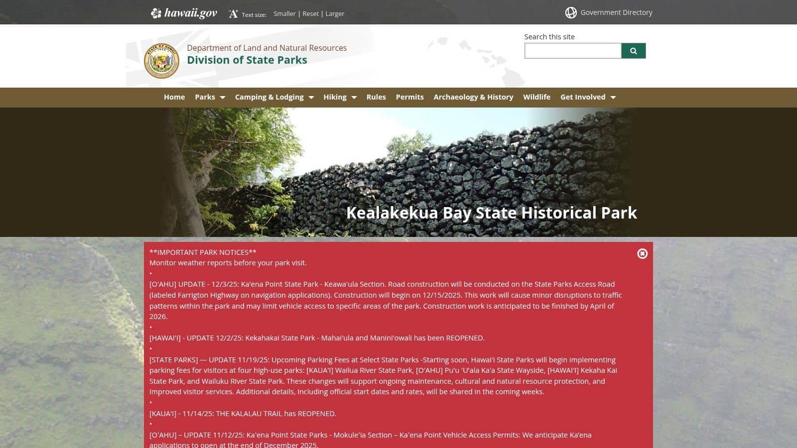 Hawai‘i Division of State Parks (DLNR) – Kealakekua Bay State Historical Park