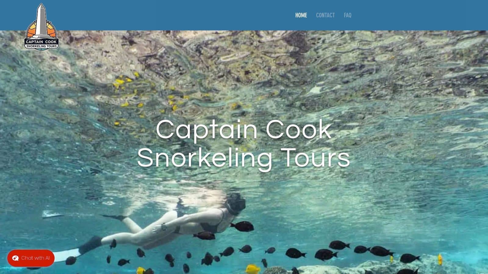 A snorkeler swimming with a sea turtle in clear blue water, representing the experience offered by Captain Cook Snorkeling Tours.