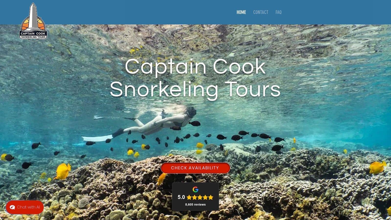 A snorkeler explores a vibrant coral reef teeming with colorful fish in the clear waters of Kealakekua Bay, Hawaii.